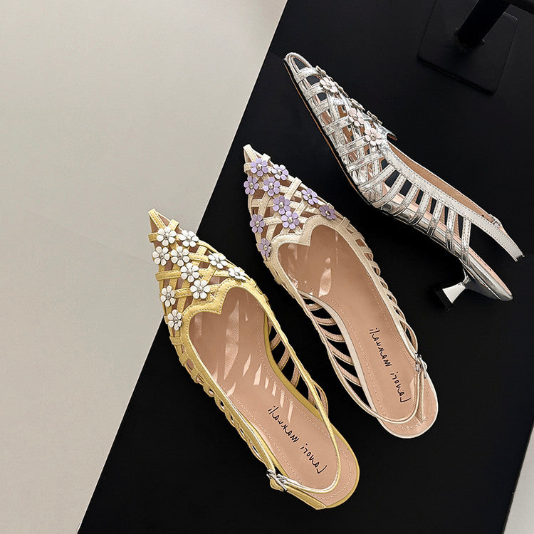 Karin Luna In Stock Spot Goods  Purely Handmade Flowers High-end Hollow Out Sandals