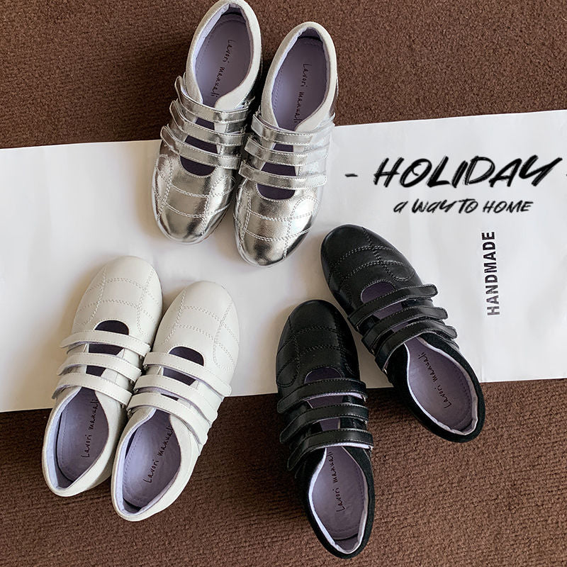 Karin Luna Casual Shoes Series~  In Stock In Stock Magic Tape Round Toe Internal Height Increase Single Strap Flats