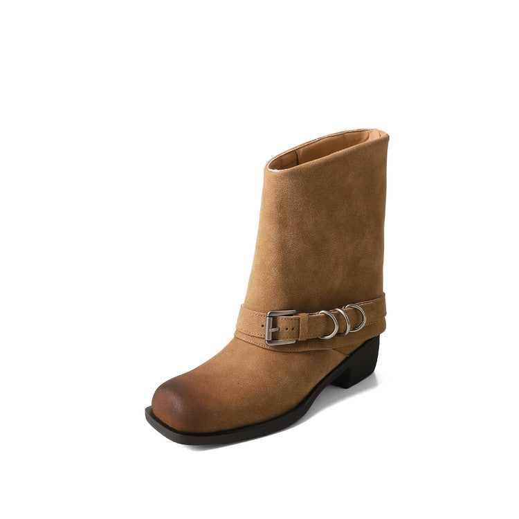 Karin Luna Elegant Style Square Toe Belt Buckle Pants Boot Short Boots