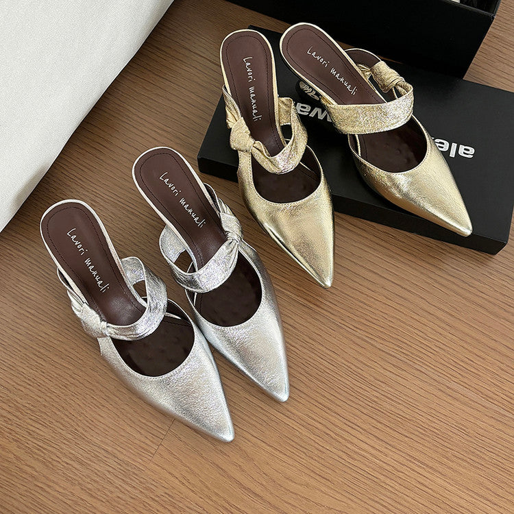 Karin Luna In Stock Spot Goods  Pointed Toe Irregular Heel Elegant Retro Strap Slippers