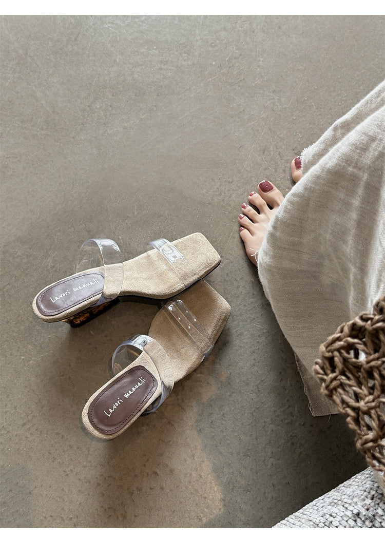 Karin Luna Hot-Selling Amber Element~Spot Goods Spot Goods Transparent tpu   Minimalist Square-Toed One-Strap Slippers