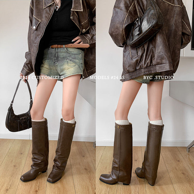 Karin Luna cool girl Stylish and Sweet Square-Toe Booties