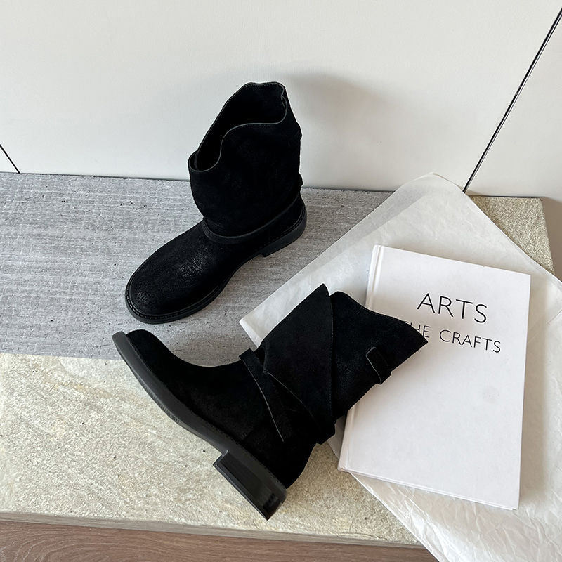 Karin Luna In Stock Spot Goods  Super textured Lazy Style Thick-Soled Ankle Boots