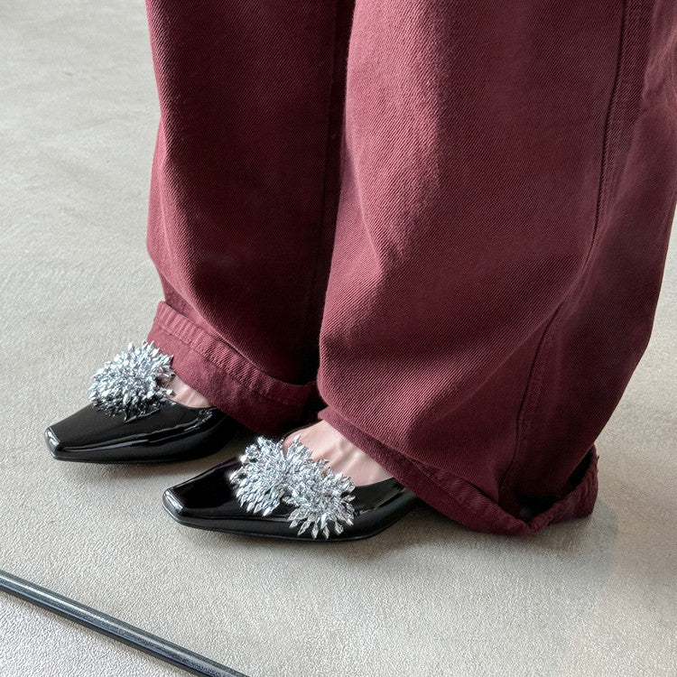Karin Luna In Stock Spot Goods Exquisite Fireworks Buckle Small Square Toe Chunky Heel Commuter Shoes