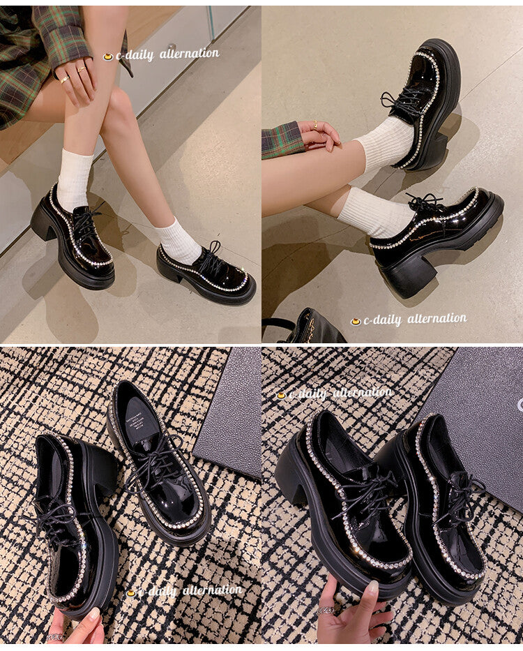 Karin Luna In Stock In Stock  Rhinestone Shoe Edge Trim Lace-up Thick Sole Loafers Best-selling in stock