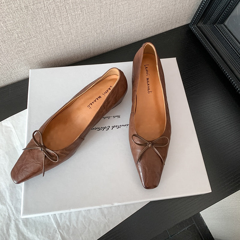 Karin Luna Full Layer Inside and Out~Basic Versatile Small Square Toe Butterfly Knot Irregular Heel Single Shoes