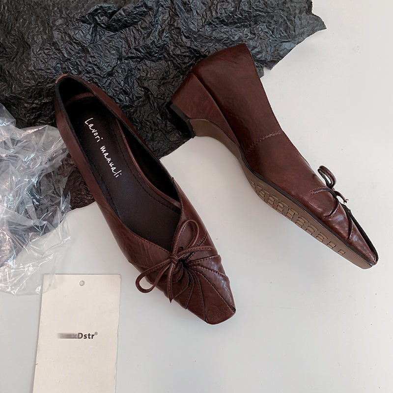 Karin Luna French Style Wrinkled Square Toe Height-Increasing Flats