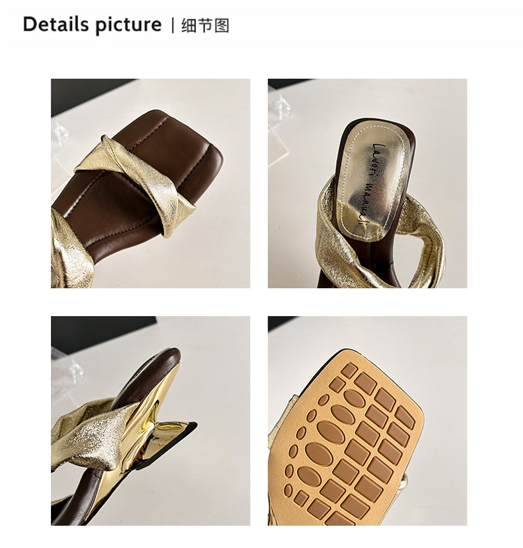 Karin Luna In Stock  Spot Goods   Square Toe One-Strap Irregular Heel Slippers