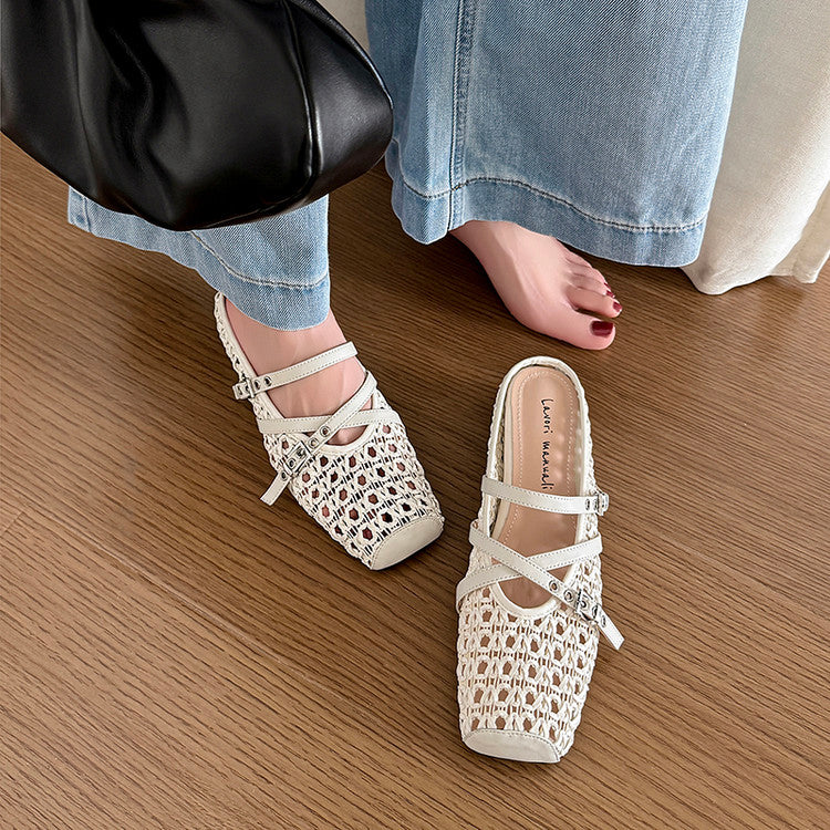 Karin Luna In Stock Spot Goods  Hot-Selling Square-Toe Woven Pig Nose Closed-Toe Slippers