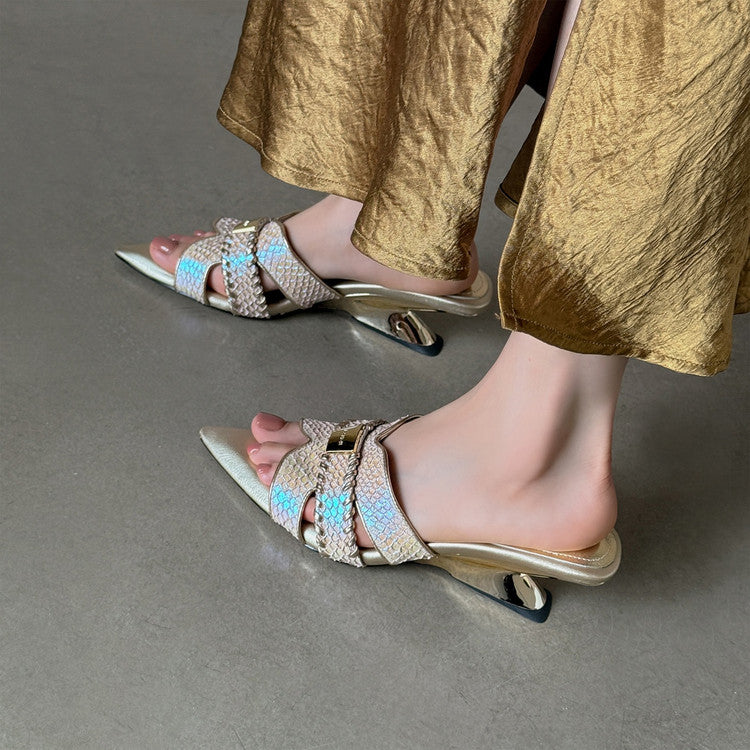 Karin Luna Fish Skin Series~Minimalist Pointed Toe Hot-Selling Unique Heel Slippers