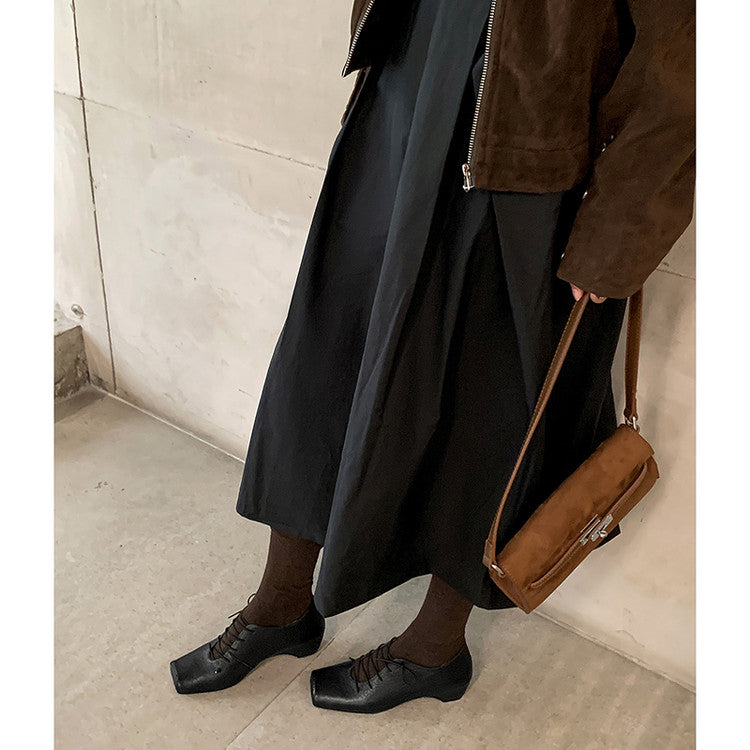 Karin Luna In Stock Spot Goods Elephant Pattern Series~Square-Toed Old Money Style Internal Height-Increasing Flats