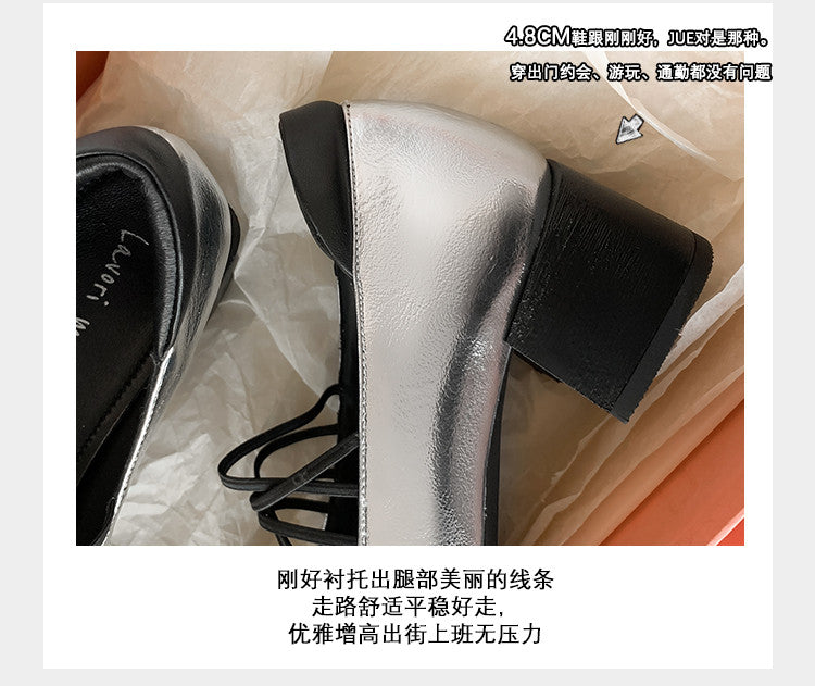 Karin Luna In Stock Spot Goods  Popular Self-flowing Bowknot Square Toe Chunky Heel Single Shoes