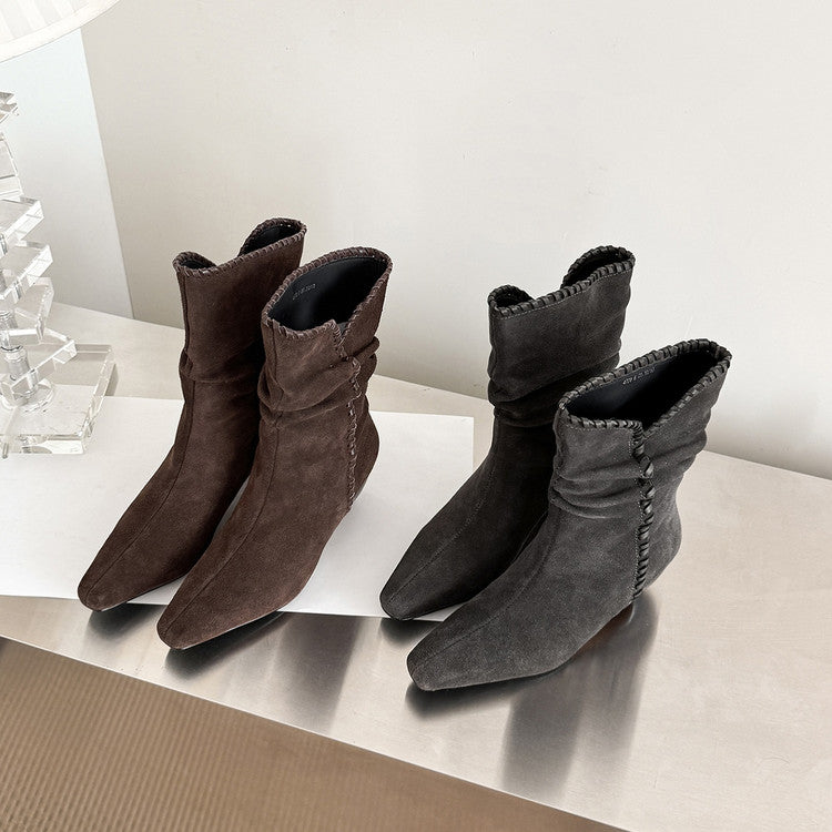 Karin Luna Small Square Toe Retro Ruched Pile Short Boots