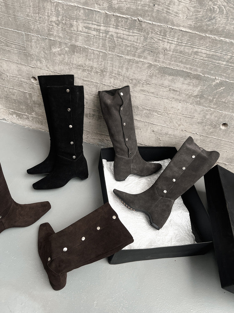 Karin Luna Bestseller Hot-Selling Hidden Buckle Lazy Style Square-Toe Height-Increasing Suede Western Boots