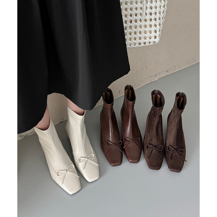 Karin Luna French Style Square Toe Bowknot Hidden Wedge Slim Boots