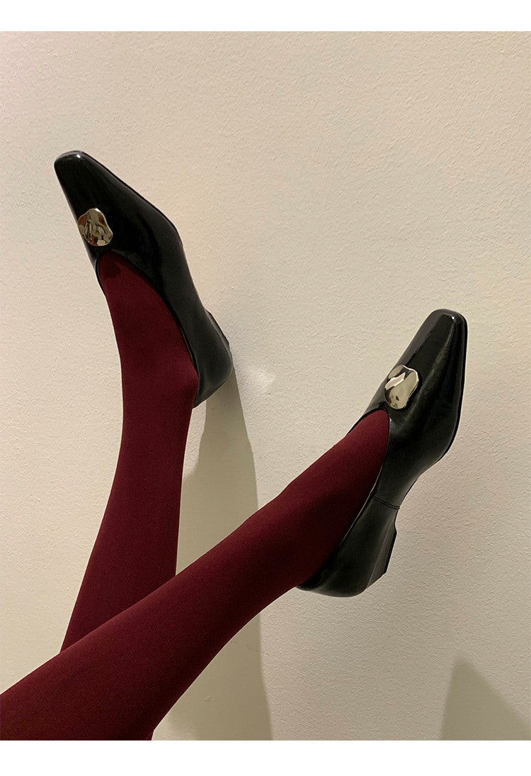 Karin Luna In Stock Spot Goods  Small Metal Decoration Thick Heel Single Shoes