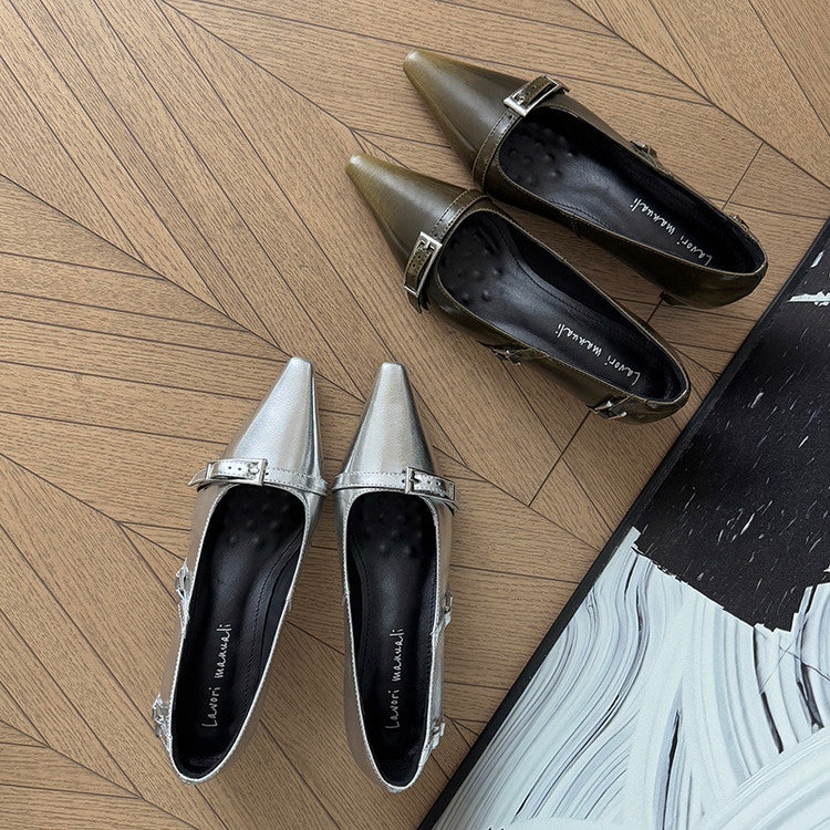 Karin Luna In Stock In Stock Retro Belt Buckle Small Square Toe Chunky Heel Single Shoes