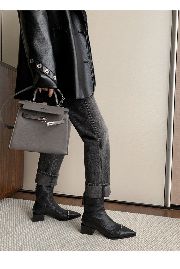 Karin Luna In Stock In Stock Slim Boots Series~Pointed Toe Rivet Slim Short Boots