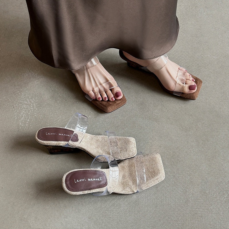 Karin Luna Hot-Selling Amber Element~Spot Goods Spot Goods Transparent tpu   Minimalist Square-Toed One-Strap Slippers