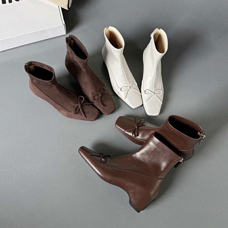 Karin Luna French Style Square Toe Bowknot Hidden Wedge Slim Boots