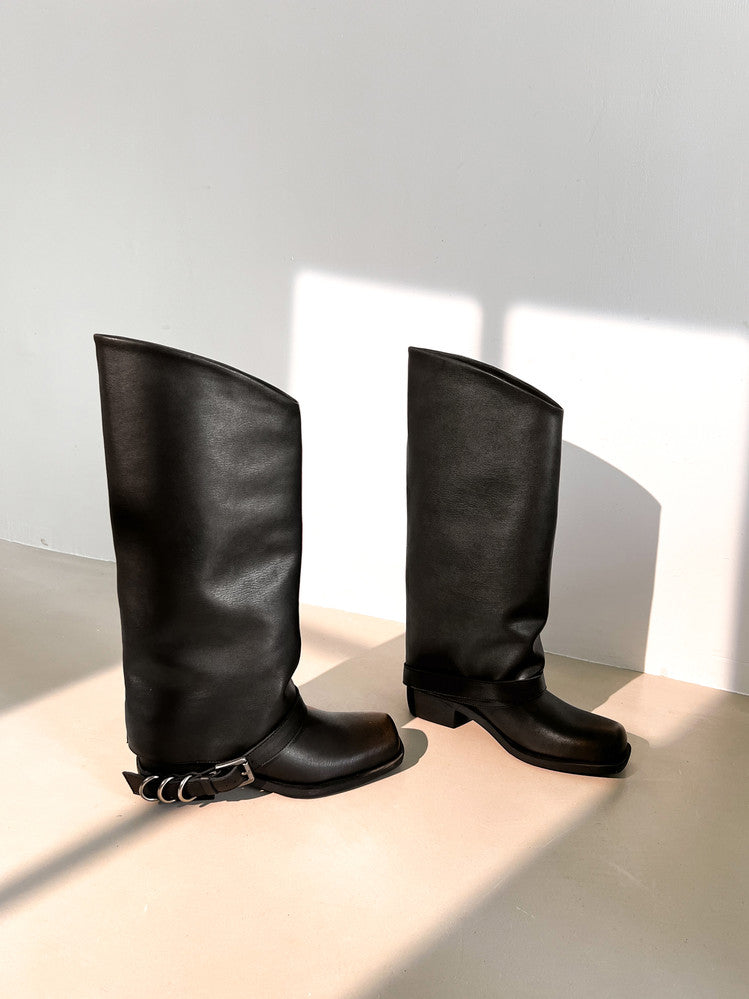 Karin Luna Elegant Style Square Toe Belt Buckle Pants Boot Short Boots
