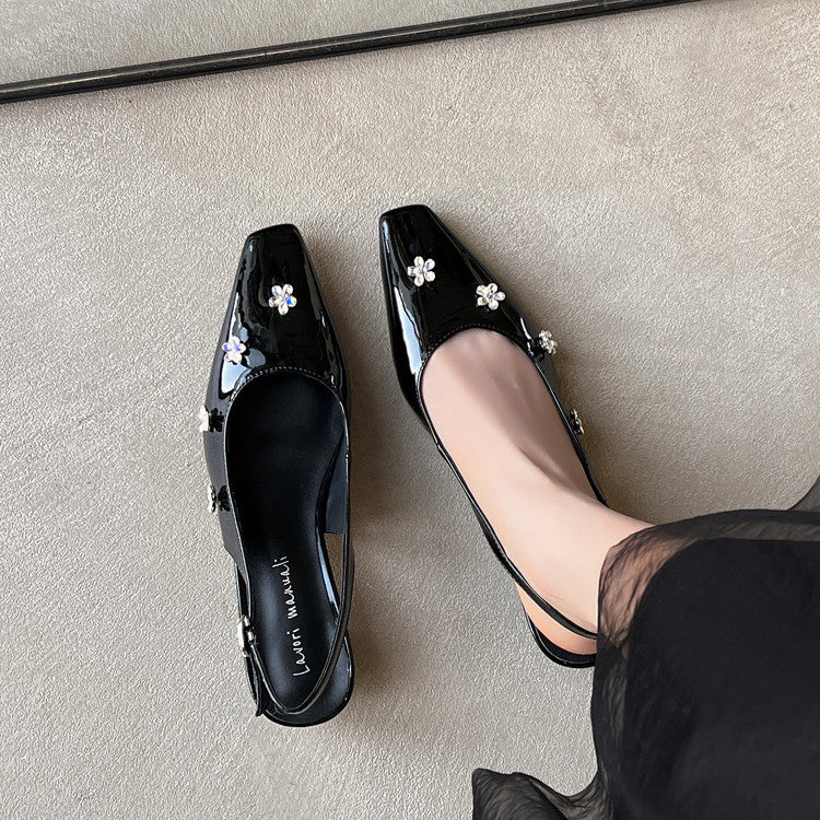 Karin Luna In Stock  Spot Goods  Rhinestone Small Square Toe Closed-Toe Sandals