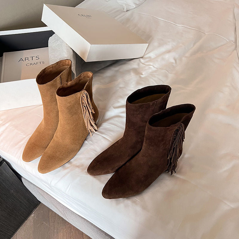 Karin Luna In Stock Spot Goods Tassel Square Toe Hidden Wedge Short Boots