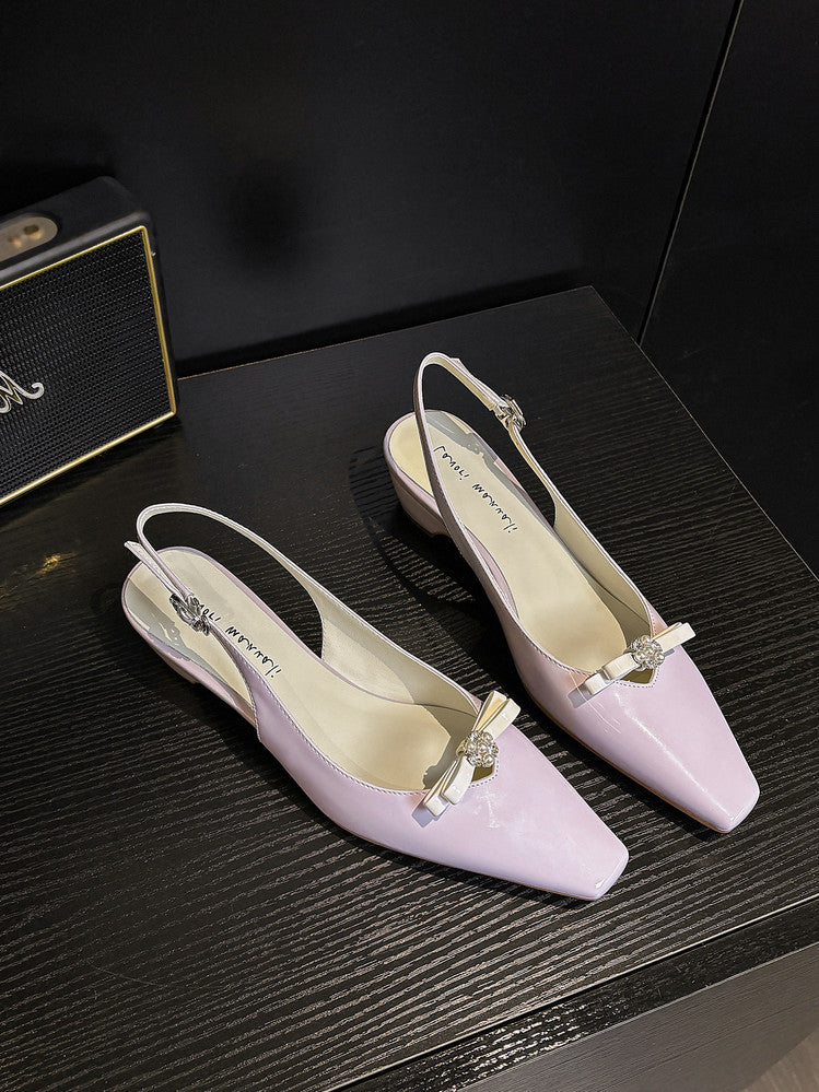 Karin Luna In Stock In Stock Sweet Bowknot Small Square Toe Chunky Heel Closed-toe Elegant Retro Sandals