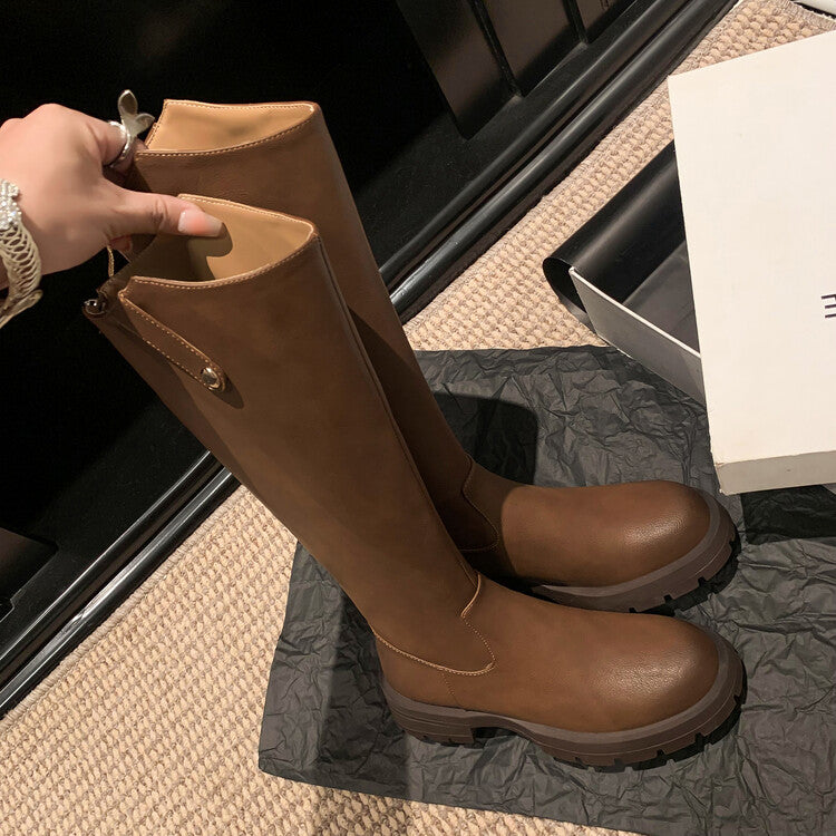 Karin Luna Hot-Selling In Stock   Basic Casual Hot-Selling Round-Toe Long Boots Full Cowhide Leather Long Boots Flat Bottom Hot Sale