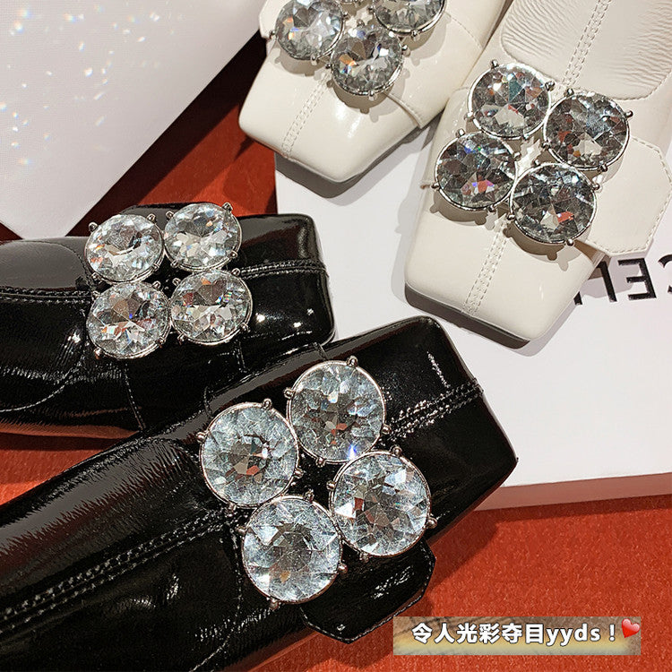 Karin Luna In Stock  Elegant Style Square Toe Rhinestone Chunky Heel Ankle Boots