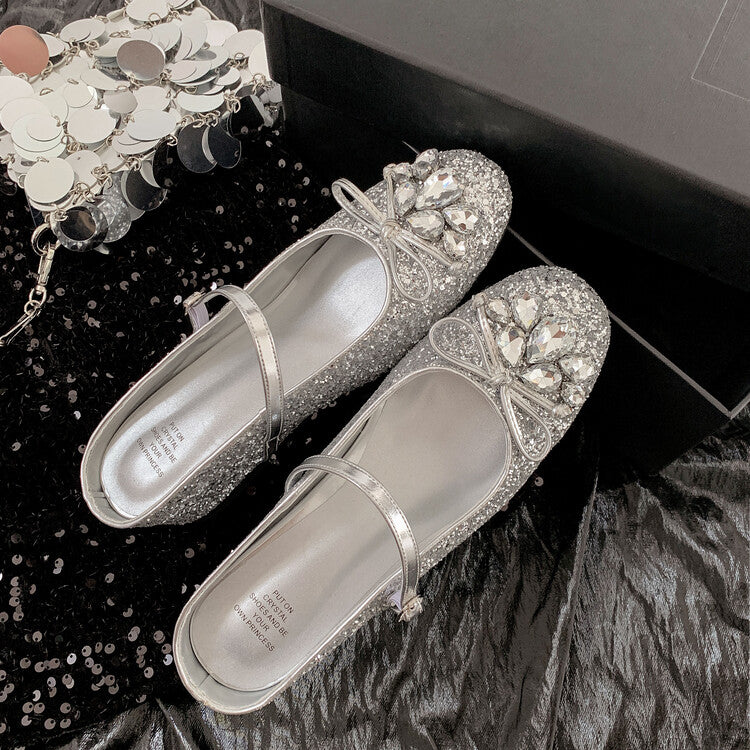 Karin Luna In Stock In Stock  Rhinestone One-Strap Round-Toe Slip-On Height-Increasing Soft Slippers
