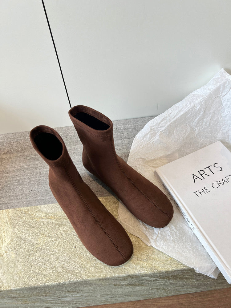 Karin Luna In Stock Spot Goods Round Toe Basic Stretch Slim Short Boots