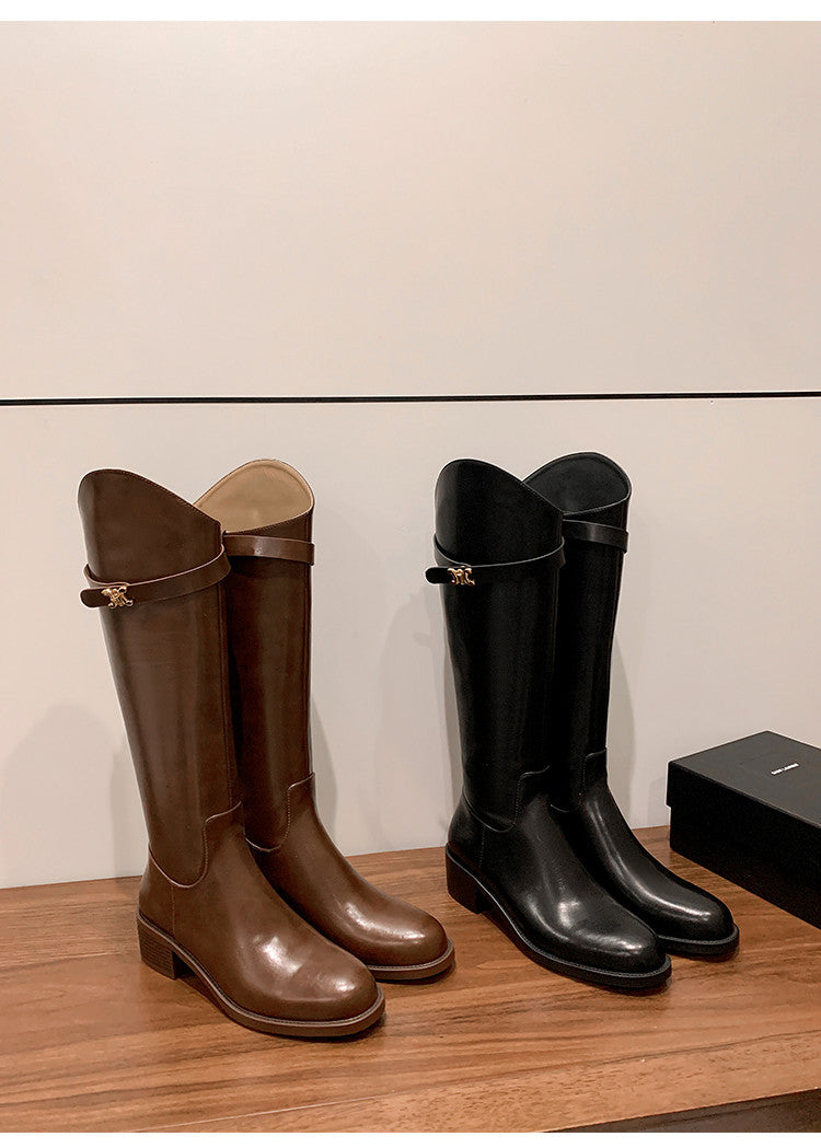 Karin Luna In Stock Classic Style Now Round Toe Flat Bottom Casual Slimming Knight Boots