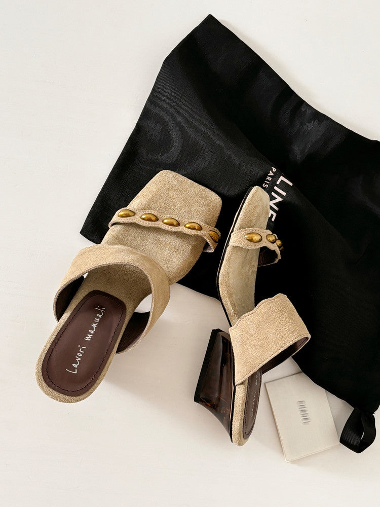 Karin Luna Hot-Selling Element Amber Heel~Spot Goods Spot Goods  Vacation Style One-Strap Amber Irregular Heel Slippers