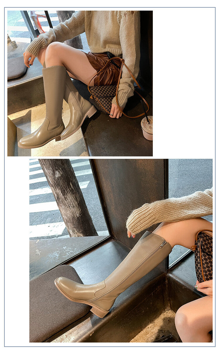 Karin Luna In Stock  Cowhide Niche Versatile Style Knight Boots