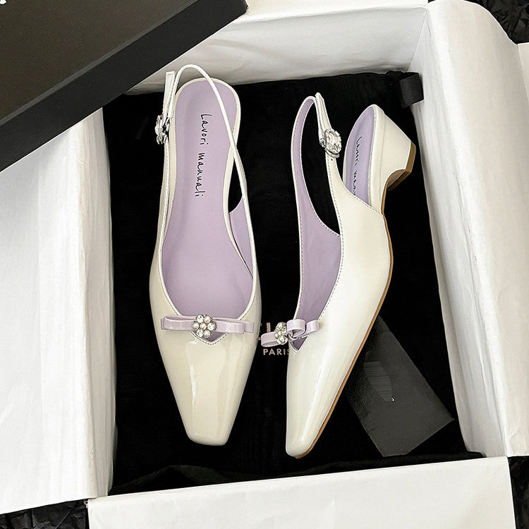 Karin Luna In Stock In Stock Sweet Bowknot Small Square Toe Chunky Heel Closed-toe Elegant Retro Sandals