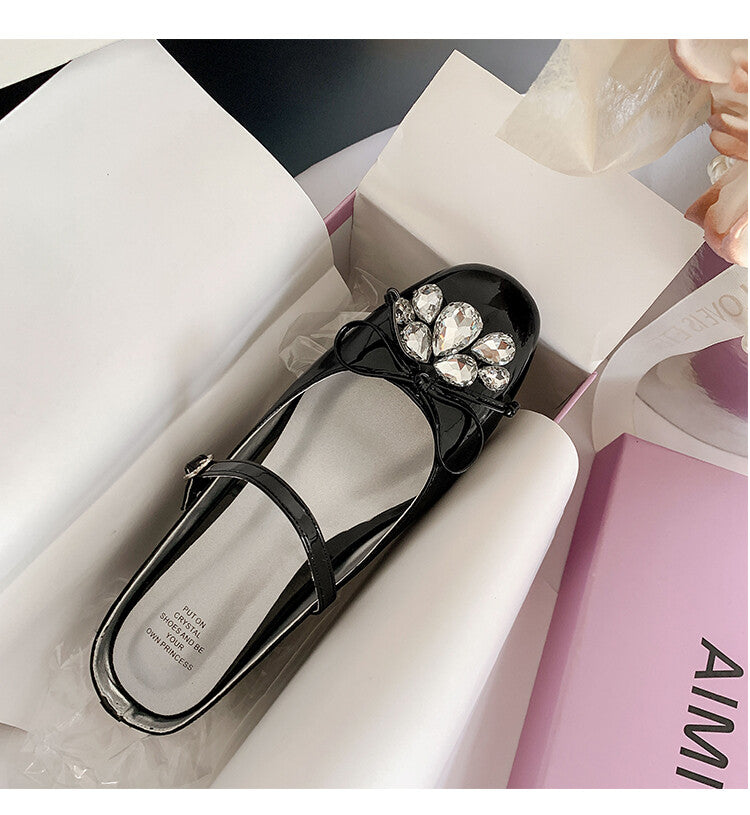 Karin Luna In Stock In Stock  Rhinestone One-Strap Round-Toe Slip-On Height-Increasing Soft Slippers