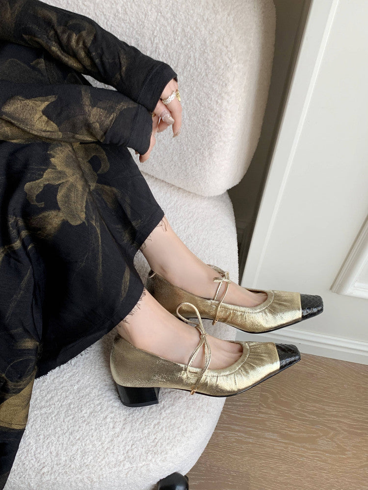 Karin Luna In Stock Spot Goods  Retro Sweet Bowknot Granny Wrinkled Single Shoes