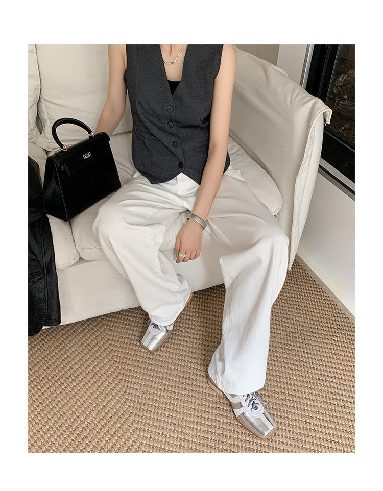 Karin Luna In Stock Spot Goods   Pig Nose Thin Strap Square Toe Patchwork Single Shoes
