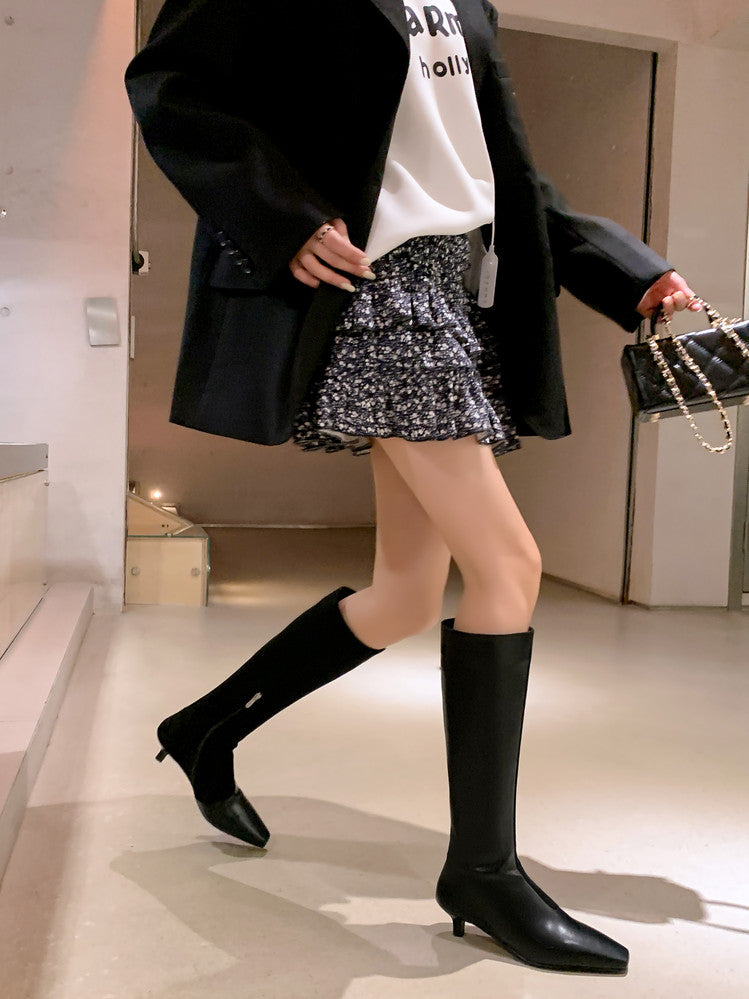 Karin Luna In Stock Spot Goods   Small Square Toe Thin Heel Elegant Slimming Long Boots