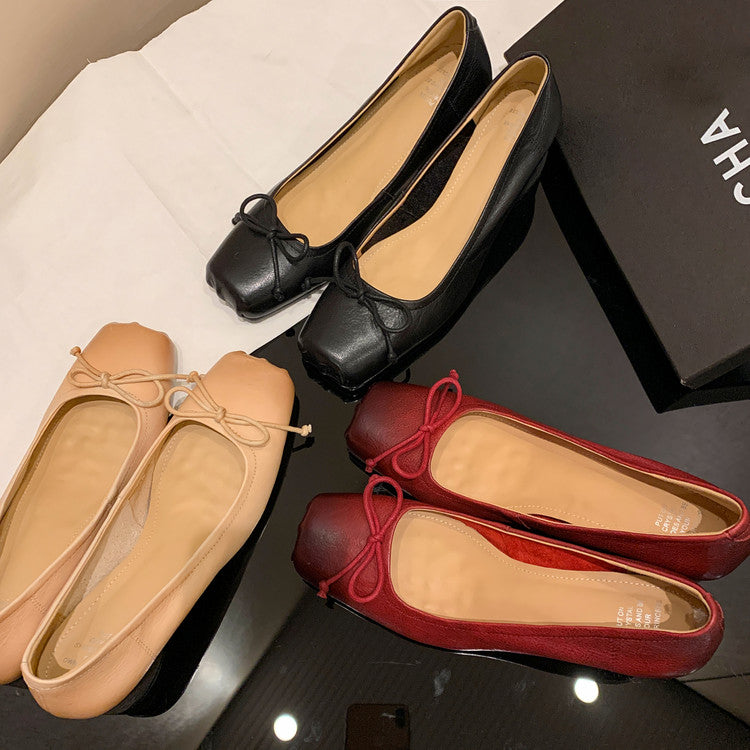 Karin Luna In Stock In Stock ~Full leather inside and out Pig Nose Bow Retro Thick Heel Mary Jane Shoes