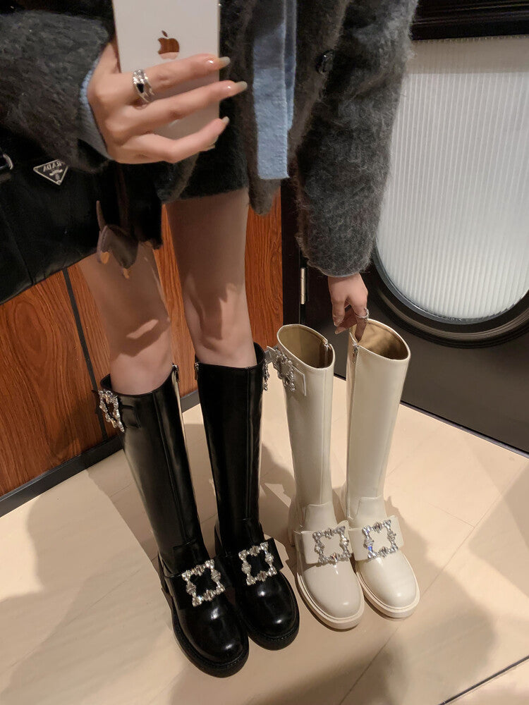 Karin Luna has prepared stock  Custom Large Square Buckle Bowknot Fastener Elegant Long Boots
