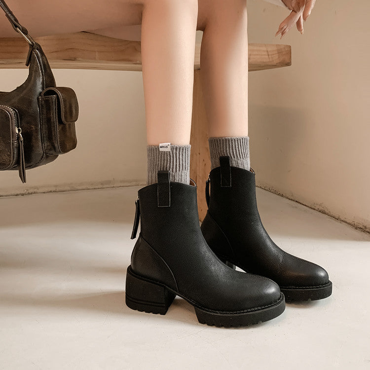 Karin Luna In Stock Versatile Round Toe Chunky Heel Ankle Boots