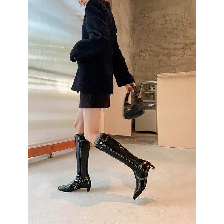 Karin Luna In Stock Spot Goods  Vintage Open Stitch Small Square Toe High Heel Side Zipper Riding Boots