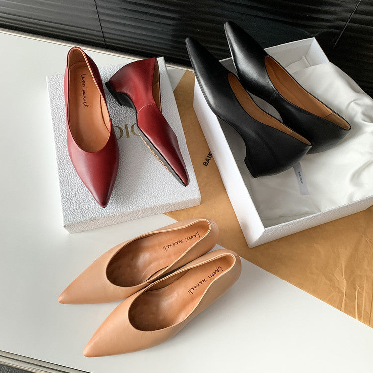 Karin Luna Full Layer Inside and Out~Basic Versatile Retro French Pointed Toe Irregular Heel Single Shoes