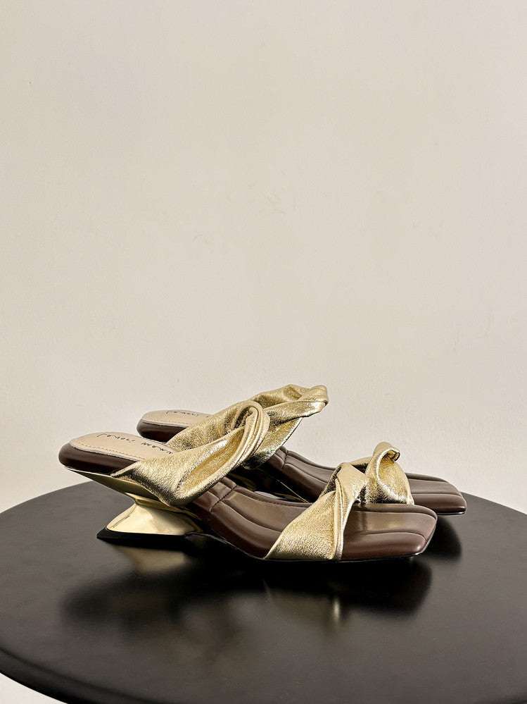 Karin Luna In Stock  Spot Goods   Square Toe One-Strap Irregular Heel Slippers