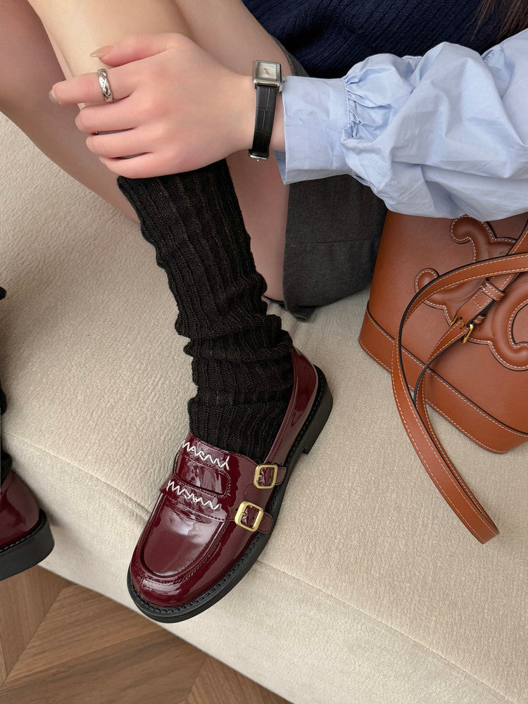 Karin Luna In Stock Spot Goods  Retro Style Slip-On Metal Buckle Loafers