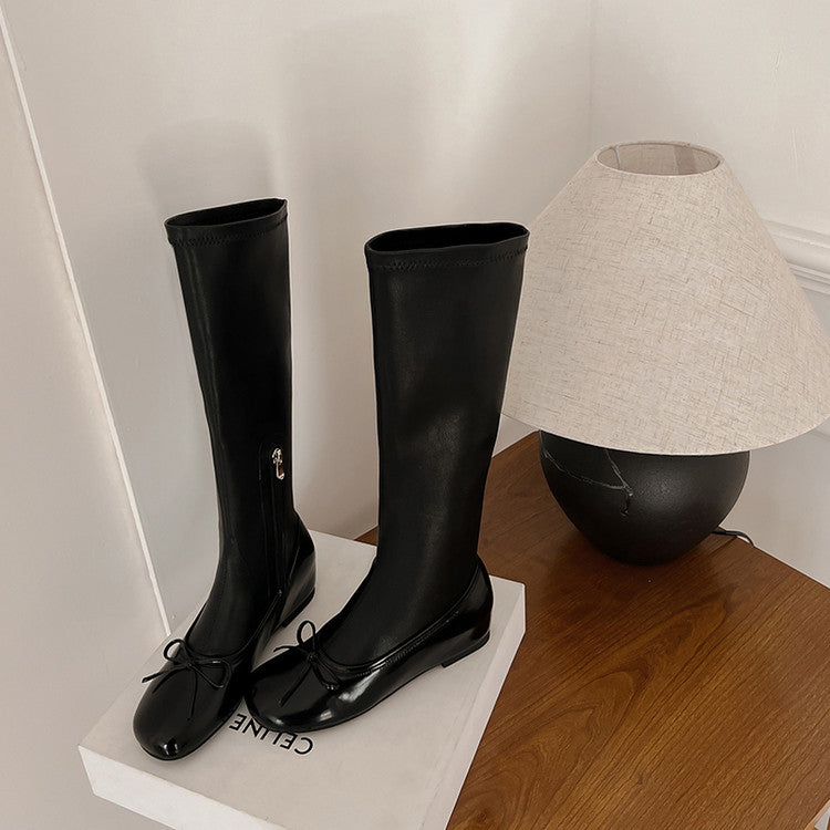 Karin Luna In Stock Spot Goods  Butterfly Knot Round Toe Hidden Heel Boots