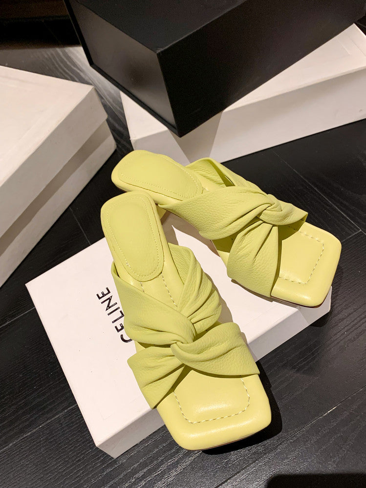Karin Luna In Stock In Stock  Comfortable Cross Strap  Airy High Heel Square Toe Slippers