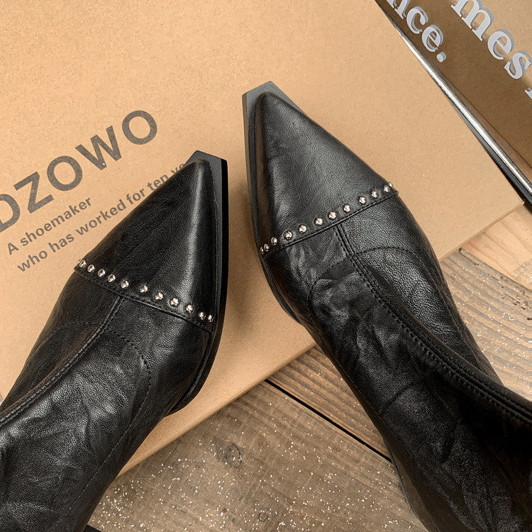 Karin Luna In Stock In Stock Slim Boots Series~Pointed Toe Rivet Slim Short Boots